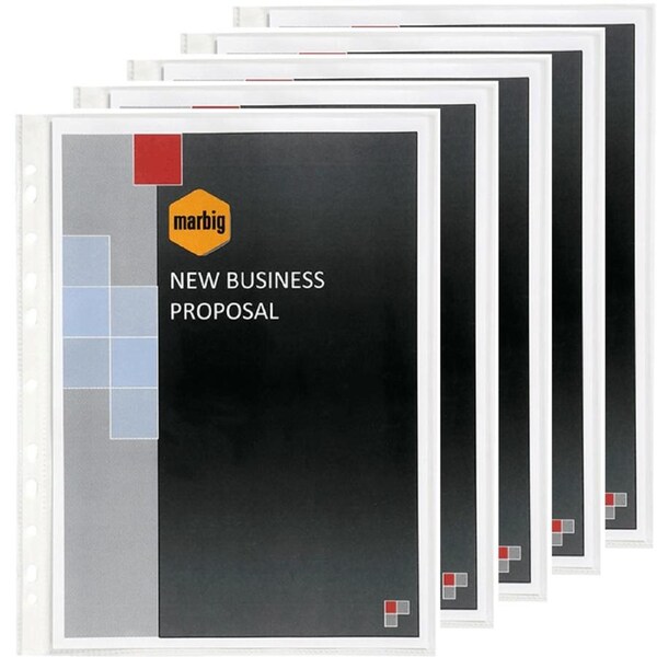 5 Pack Marbig Deluxe Heavy Weight Copysafe Sheet Protectors Plastic Sleeves A3 Box 100