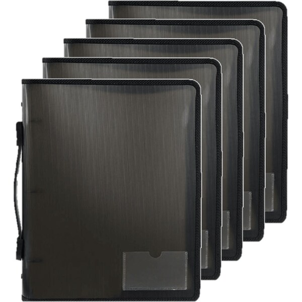 5 Pack Marbig Zipper Binder With Handle 3O 25mm A4 Smoke Black