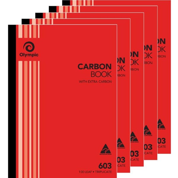 5 Pack Olympic 603 Triplicate Carbon Book 100 Leaf Bulk
