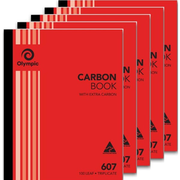 5 Pack Olympic 607 Triplicate Carbon Book 100 Leaf Bulk