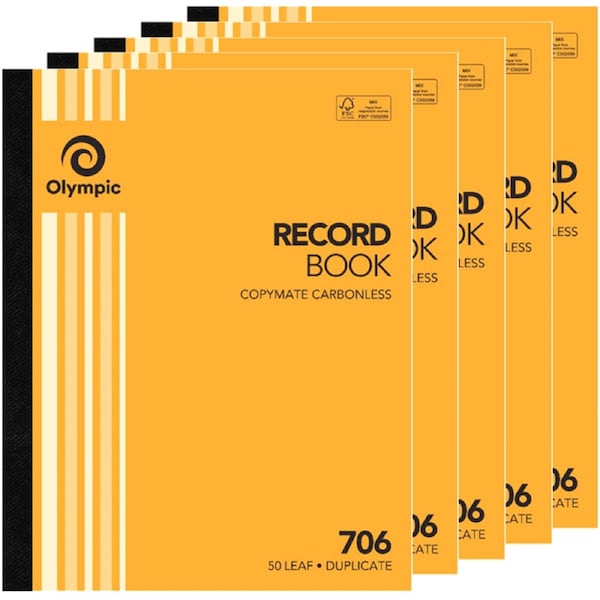 5 Pack Olympic 706 Duplicate Record Book 50 Leaf Bulk