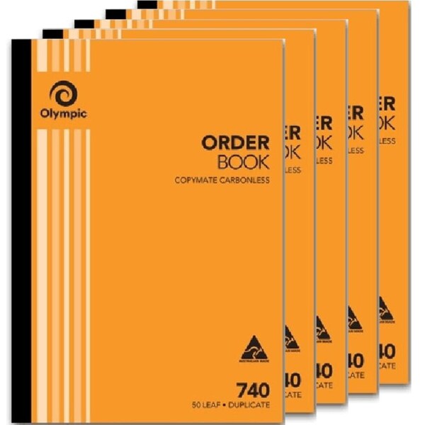 5 Pack Olympic 740 Duplicate Order Book Carbonless 50 Leaf Bulk