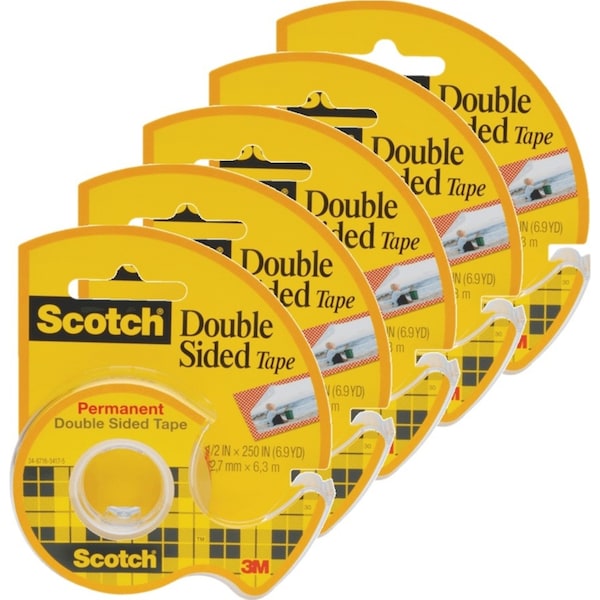 5 Pack Scotch 136 Permanent Double Sided Tape 12.7mmx6.3m Dispenser