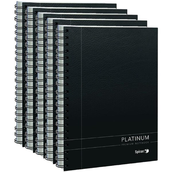 5 Pack Spirax 400 Platinum Notebook Spiral Bound 200 Page A4 Black