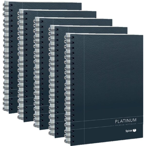 5 Pack Spirax 401 Platinum Notebook Spiral Bound 200 Page A5 Black Bulk