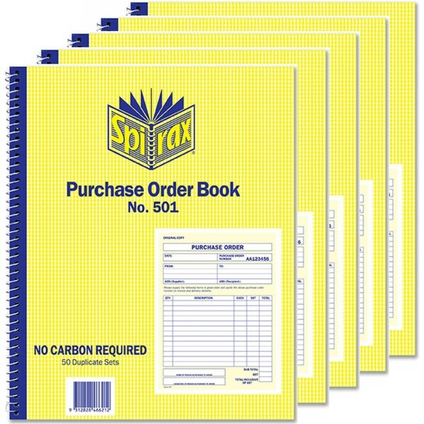 5 Pack Spirax 501 Purchase Order Book 250x200mm Carbonless BULK