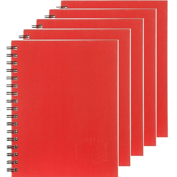 5 Pack Spirax 511 Notebook Spiral Bound Hard Cover 200 Page 225x175mm Red
