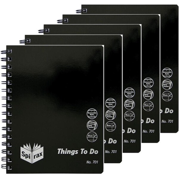 Spirax 701 Organiser Notebook 6mm Ruled Things To Do Spiral A5 96 Page Pack 5