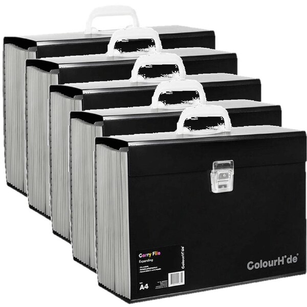 5x Colourhide My Trusty Expanding Carry File A4 Black