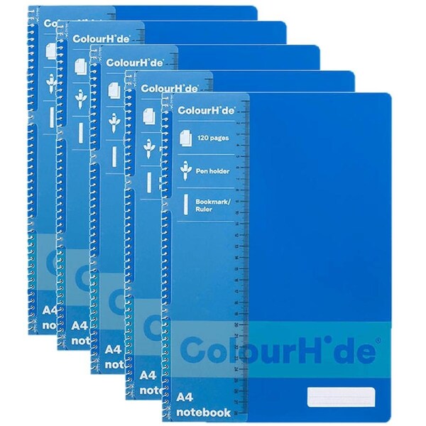 5x Colourhide Notebook 120 Page A4 Blue