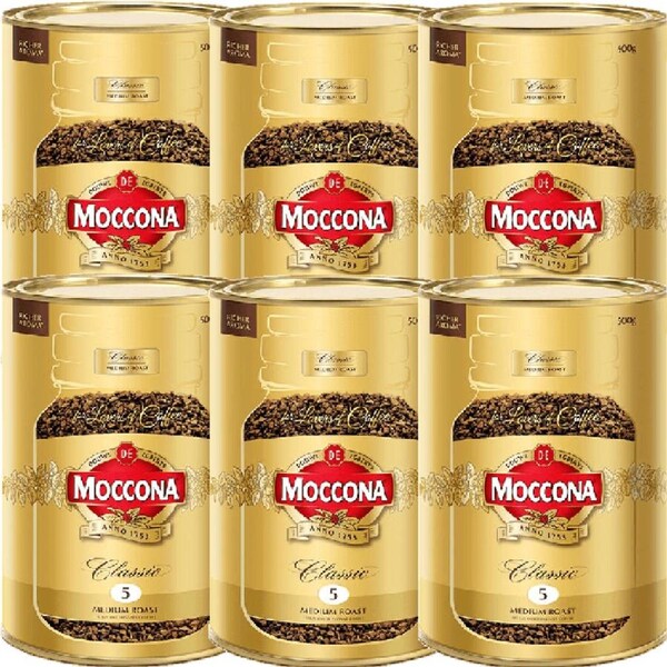 6 Pack Moccona Classic Instant Coffee Medium Roast 500g Can