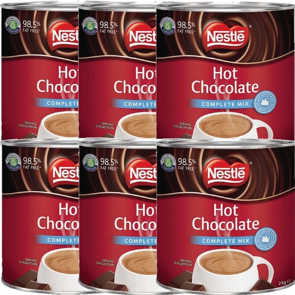 Nestle Instant Hot Chocolate Complete Mix 2kg Can BULK Pack 6