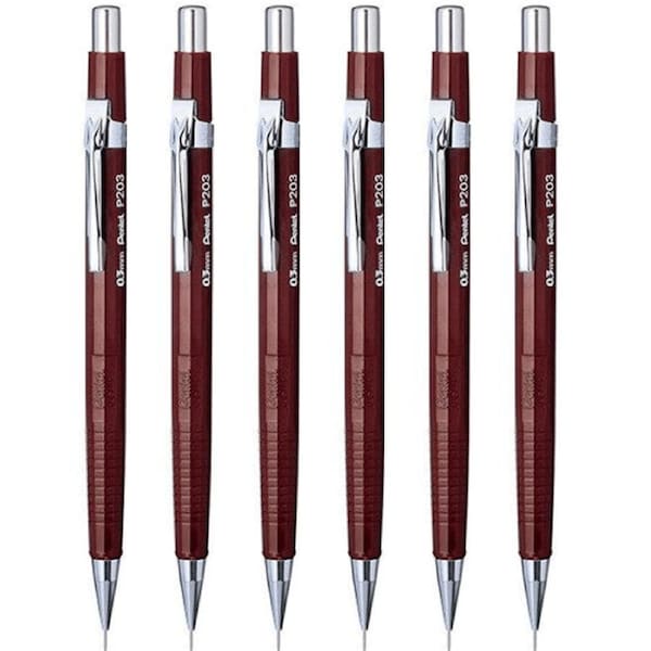 6 Pack Pentel P203 Mechanical Drafting Pencil 0.3mm Pacer Premium Metal Tip