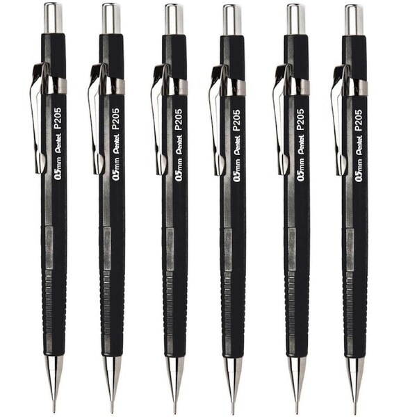 6 Pack Pentel P205 Mechanical Drafting Pencil 0.5mm Pacer Premium Metal Tip