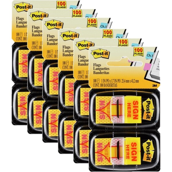 6 Pack Post-It Flags Sign Here Stickers Tabls Yellow Twin Pack 100