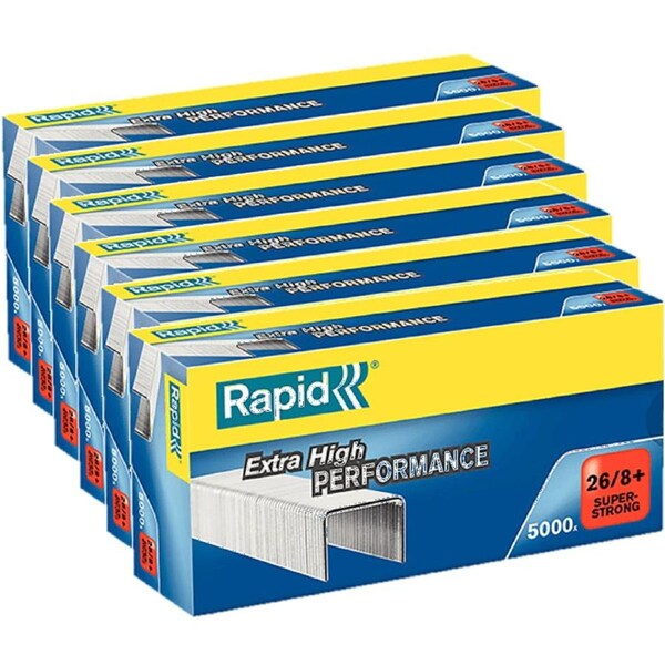 6 Pack Rapid High Performance Staples 26/8 Box 5000 Bulk