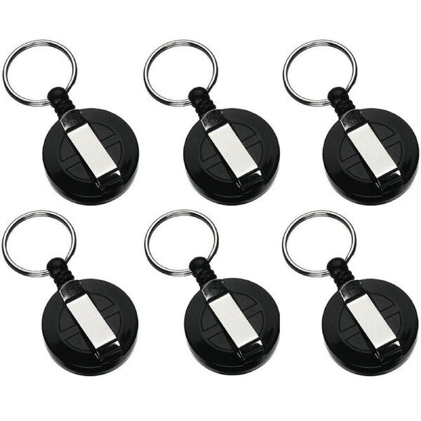 Rexel Retractable Key Holder Mini With Keyring And Cord Black Pack 6