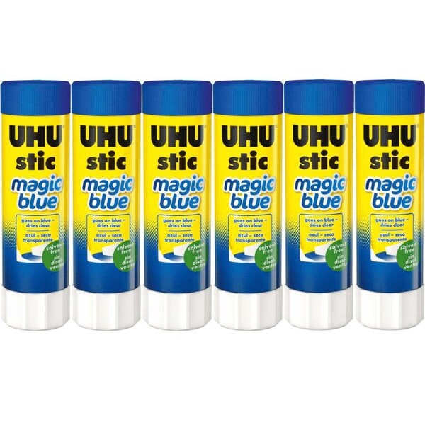 6 Pack UHU Magic Blue Glue Stick 40G Dries Clear Stic