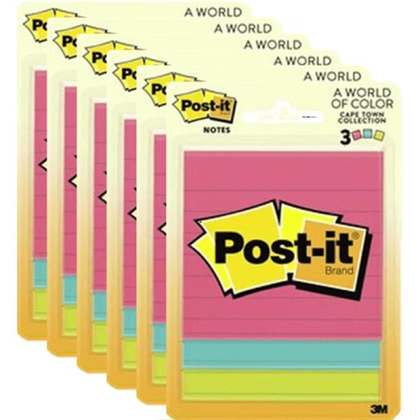 6 Packs Post-It 6301 Lined Ruled Sticky Notes 76x76mm Jaipur Pack 3