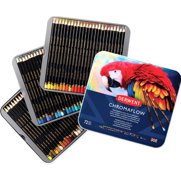72 Derwent ChromaFlow Coloured Artists Pencils Tin Set Professional