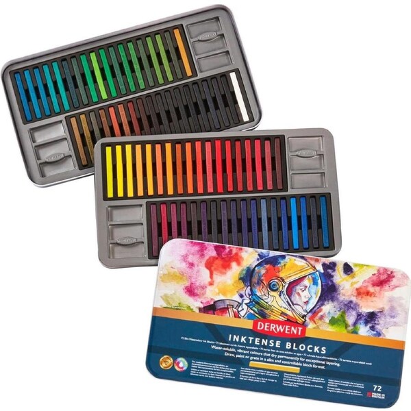 Derwent 72 Inktense Blocks Tin Set Professional Crayons Sticks
