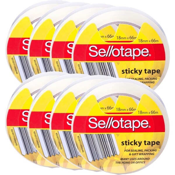 8 Rolls Sellotape Packaging Sealing Tape 18mmx66m 960106 BULK