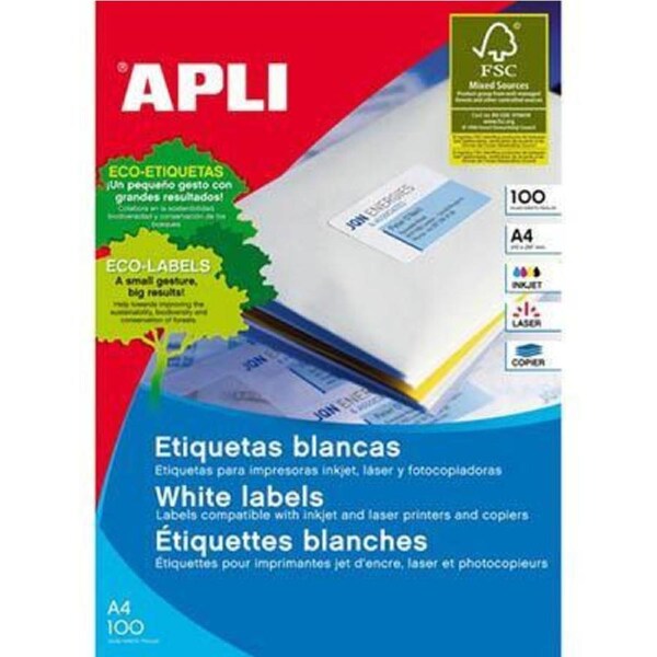 Apli 1273 General Use Labels Square Corners 24Up 70x37.0mm A4 White 100 Sheets