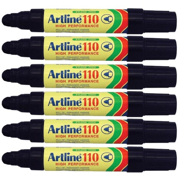 Artline 110 Permanent Marker 4mm Bullet Black Box 6