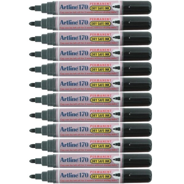 Artline 170 Permanent Marker 2mm Bullet Nib Black Box 12