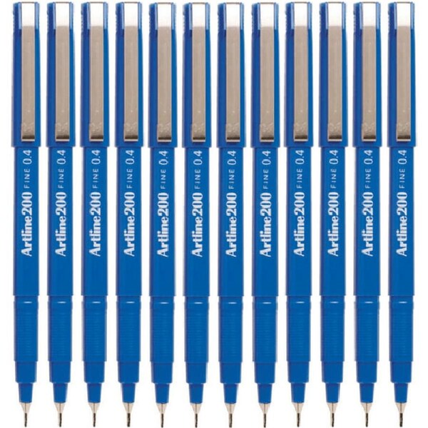 Artline 200 Fineliner Felt Tip Pen 0.4mm Blue Box 12 Bulk