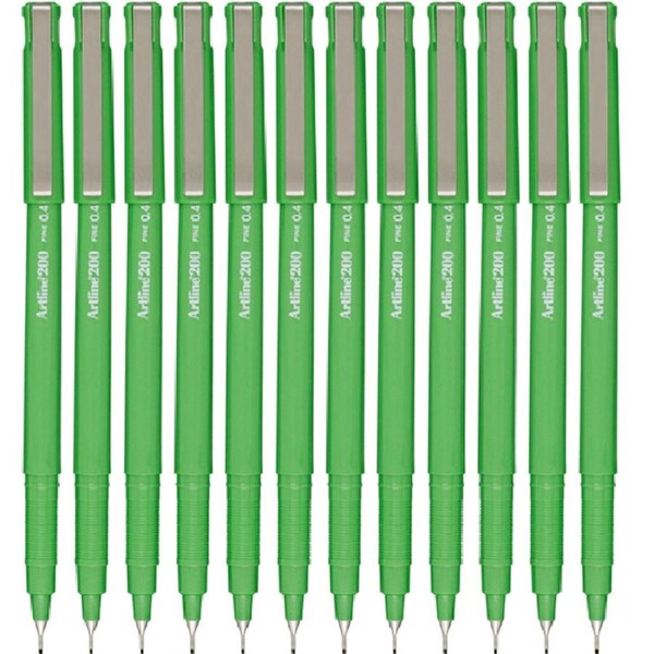 Artline 200 Fineliner Felt Tip Pen 0.4mm Bright Green Box 12