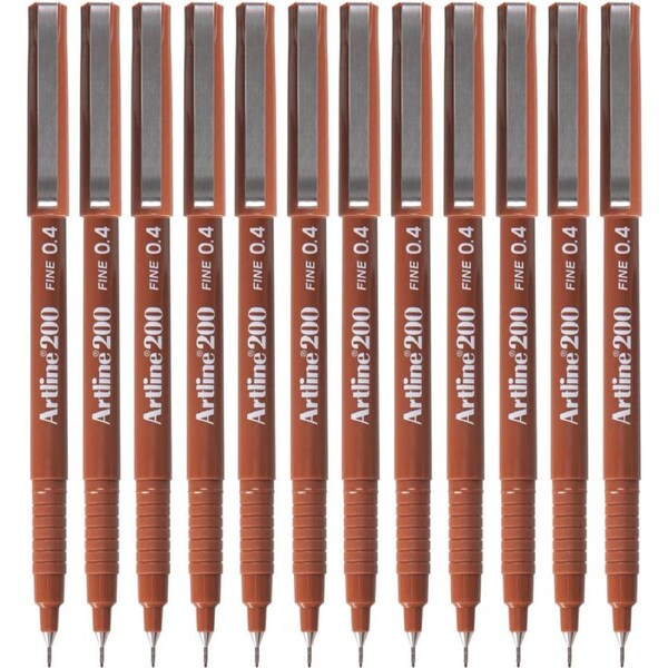 Artline 200 Fineliner Felt Tip Pen 0.4mm Brown Box 12