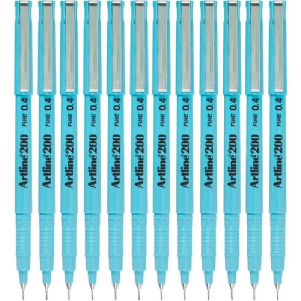 Artline 200 Fineliner Felt Tip Pen 0.4mm Light Blue Box 12