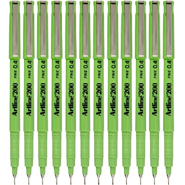 Artline 200 Fineliner Felt Tip Pen 0.4mm Lime Green Box 12
