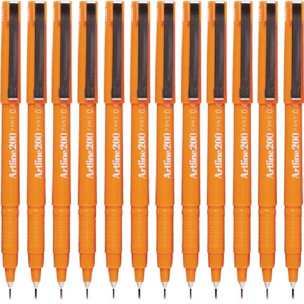 Artline 200 Fineliner Felt Tip Pen 0.4mm Orange Box 12