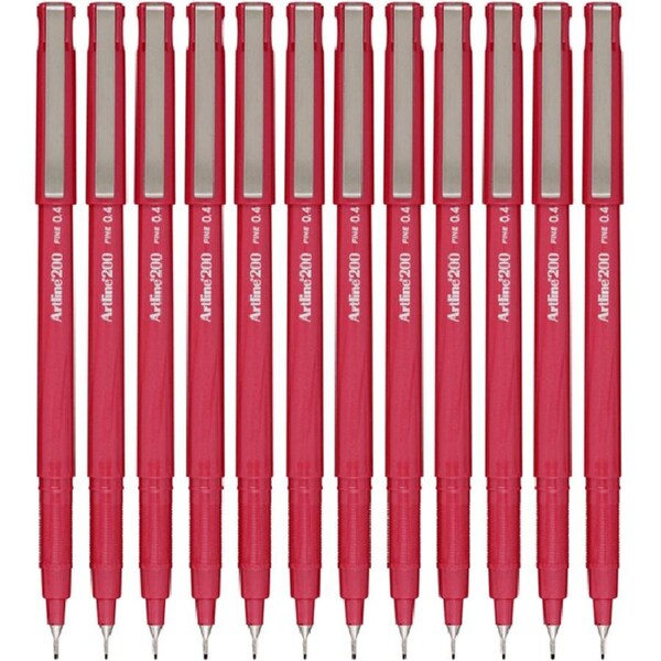 Artline 200 Fineliner Pen 0.4mm Bright Red Box 12