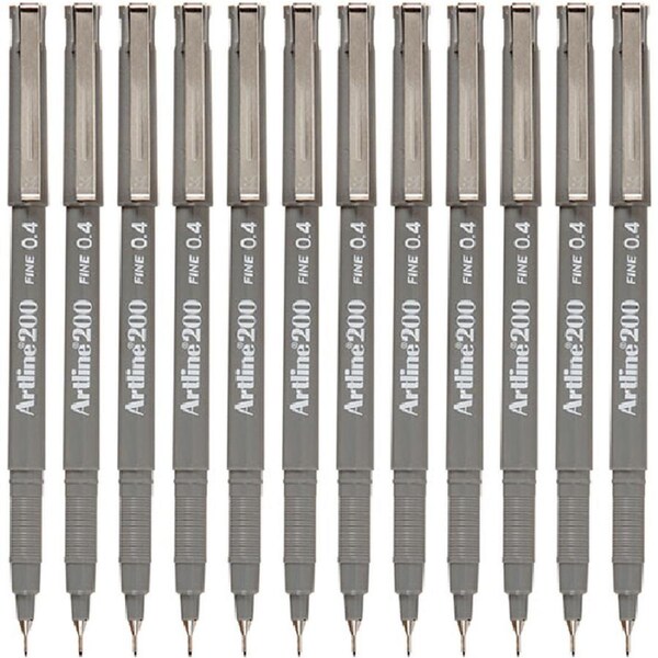 Artline 200 Fineliner Pen 0.4mm Grey Box 12