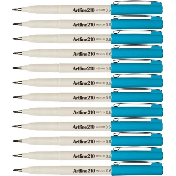 Artline 210 Fineline Fibre Tip Pen 0.6mm Medium Sky Light Blue Box 12