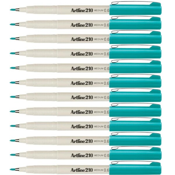 Artline 210 Fineline Fibre Tip Pen 0.6mm Medium Turquoise Box 12