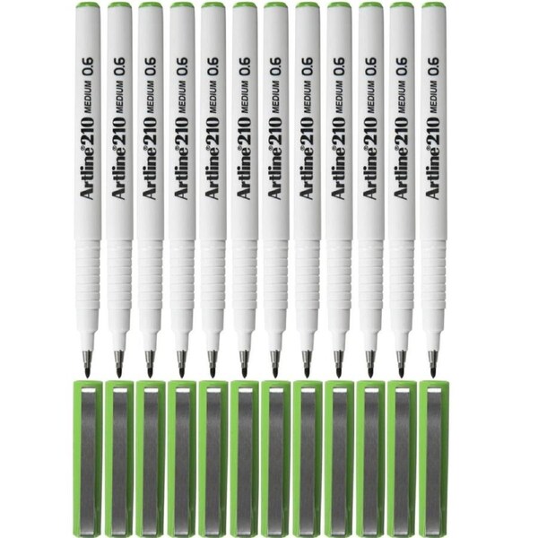 Artline 210 Fineline Pen 0.6mm Lime Green Box 12