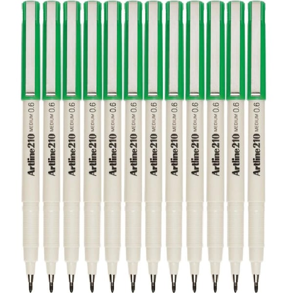 Artline 210 Fineliner Pen 0.6mm Medium Green Box 12