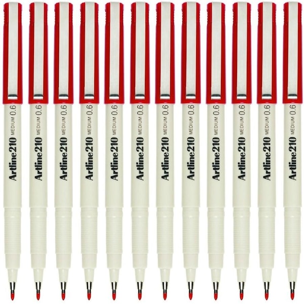 Artline 210 Fineliner Pen 0.6mm Red Fiber Tip Box 12