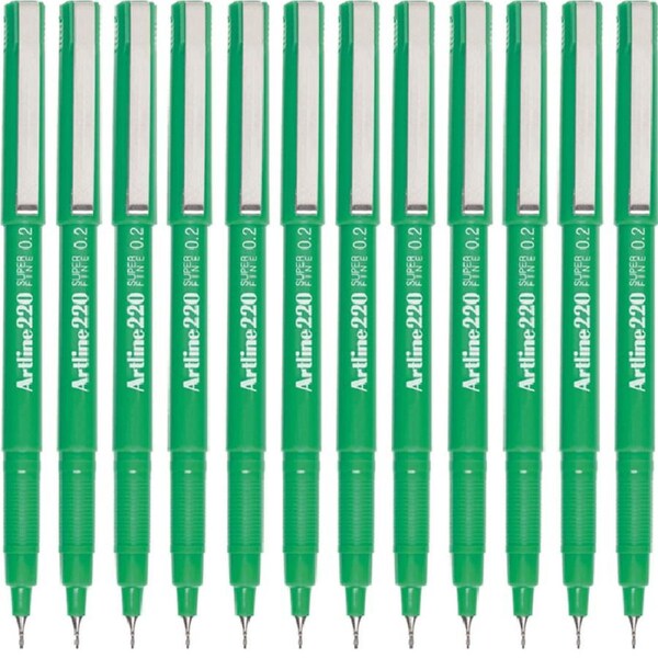 Artline 220 Fineline Pen 0.2mm Extra Fine Green Box 12