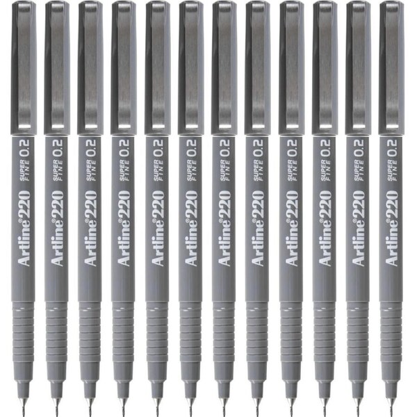 Artline 220 Fineline Pen 0.2mm Extra Fine Grey Box 12