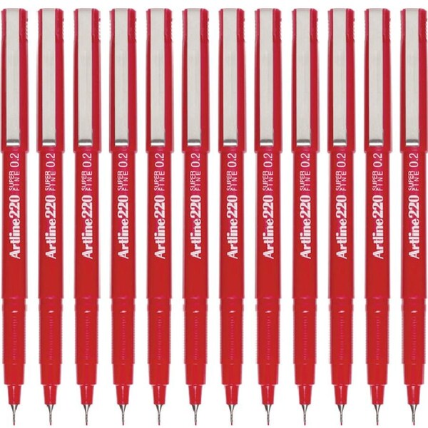 Artline 220 Fineline Pen 0.2mm Extra Fine Red Box 12