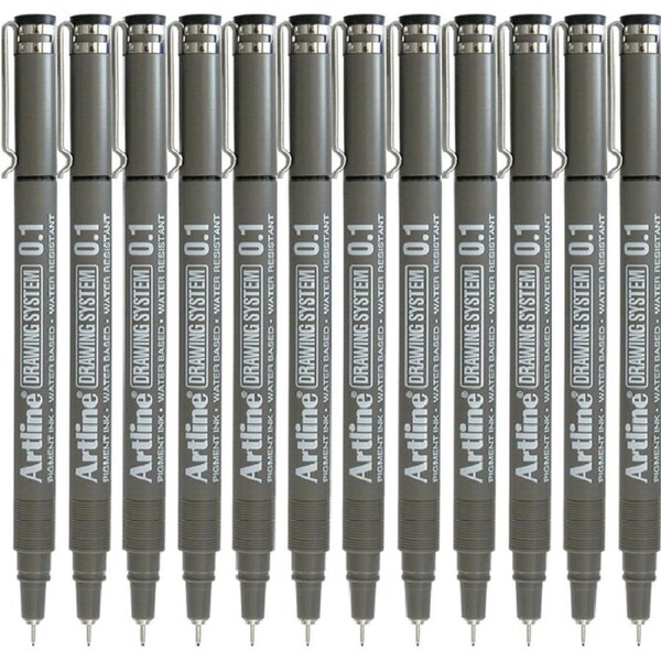 Artline 231 Drawing System Pen 0.1mm Black Pigment Ink Water Resistant Box 12