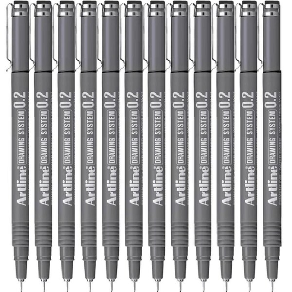 Artline 232 Drawing System Pen 0.2mm Black Pigment Ink Water Resistant Box 12