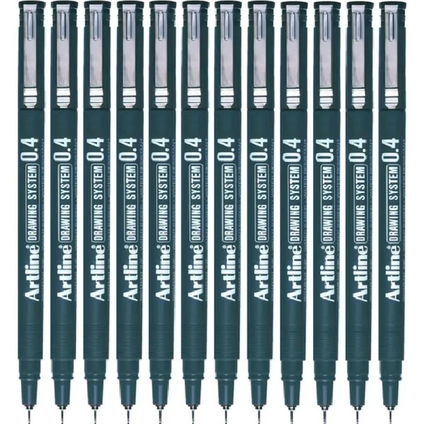 Artline 234 Drawing System Pen 0.4mm Black Pigment Ink Water Resistant Box 12