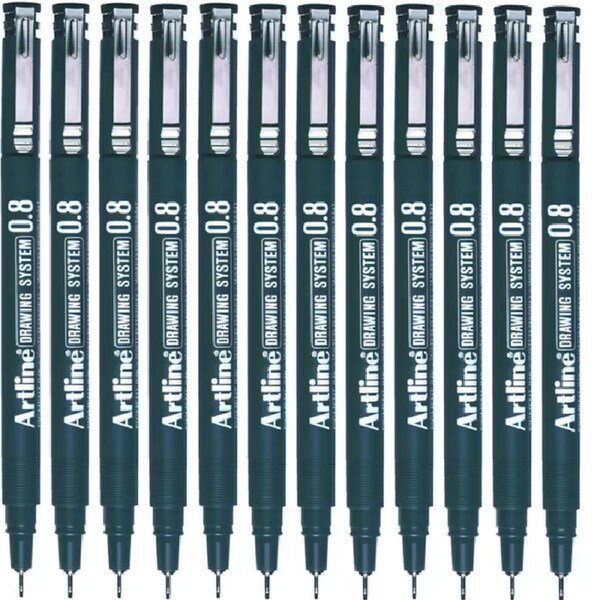 Artline 238 Drawing System Pen 0.8mm Black Pigment Ink Water Resistant Box 12