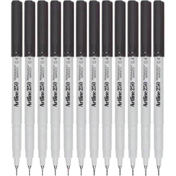 Artline 250 Permanent Marker Pen Fine Nib 0.4mm Black Box 12